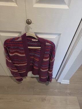 Ces Femme Purple Multicolor Striped Open Cardigan